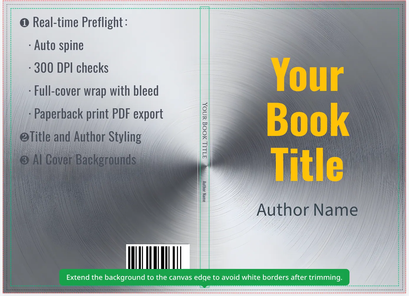 6x9 KDP book cover template showing standard trade paperback trim size and spine layout.