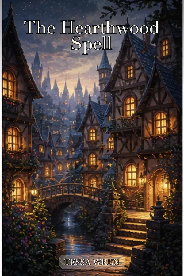 The Hearthwood Spell fantasy book cover example from the fantasy book cover generator gallery