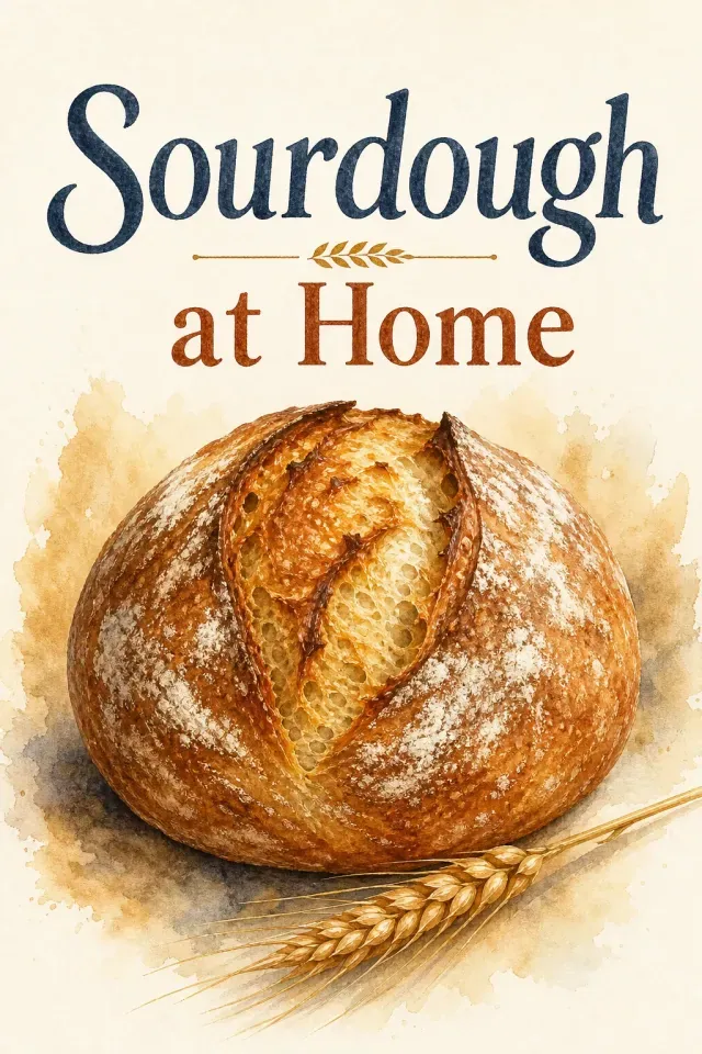 Watercolor sourdough cookbook cover with one loaf