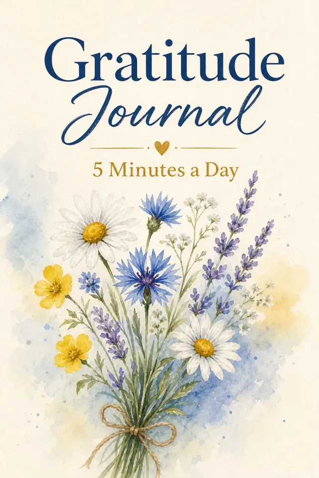 Gratitude journal cover with watercolor wildflowers