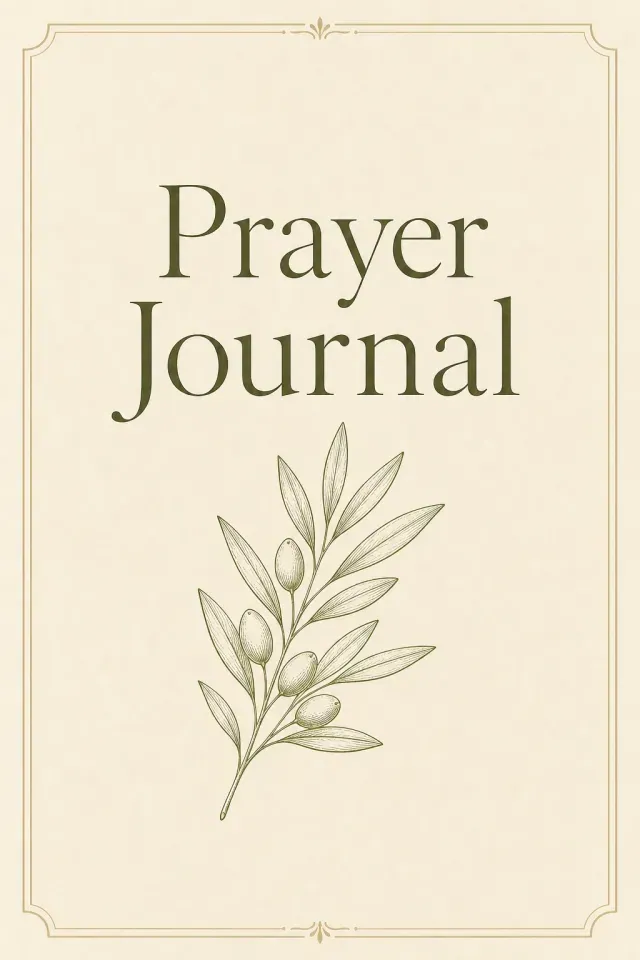 Prayer journal cover with an olive branch line drawing
