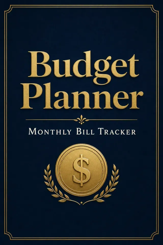Budget planner cover in navy and gold