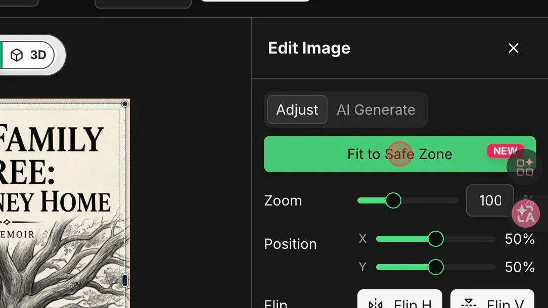 Fit to Safe Zone button visible in the Edit Image panel