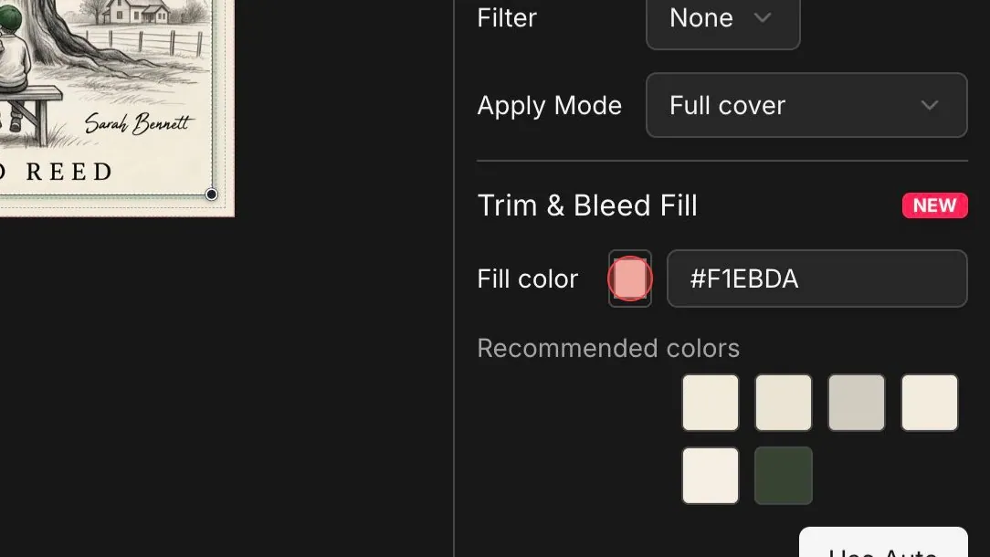 Trim and Bleed Fill controls in BookCoversLab Edit Image panel