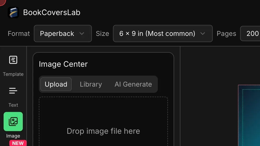 BookCoversLab KDP Cover Creator upload panel for adding the front cover first