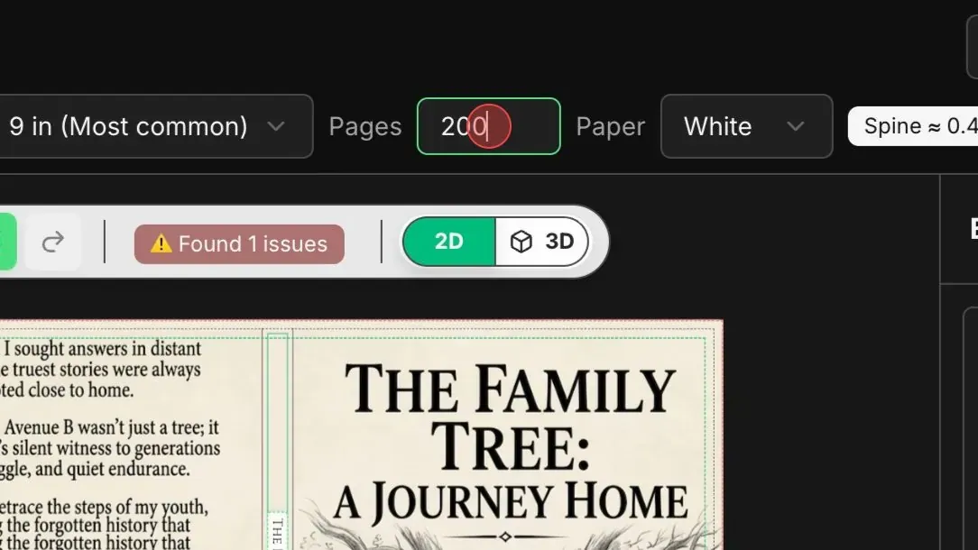 Pages field adjusted in the KDP Cover Creator top bar