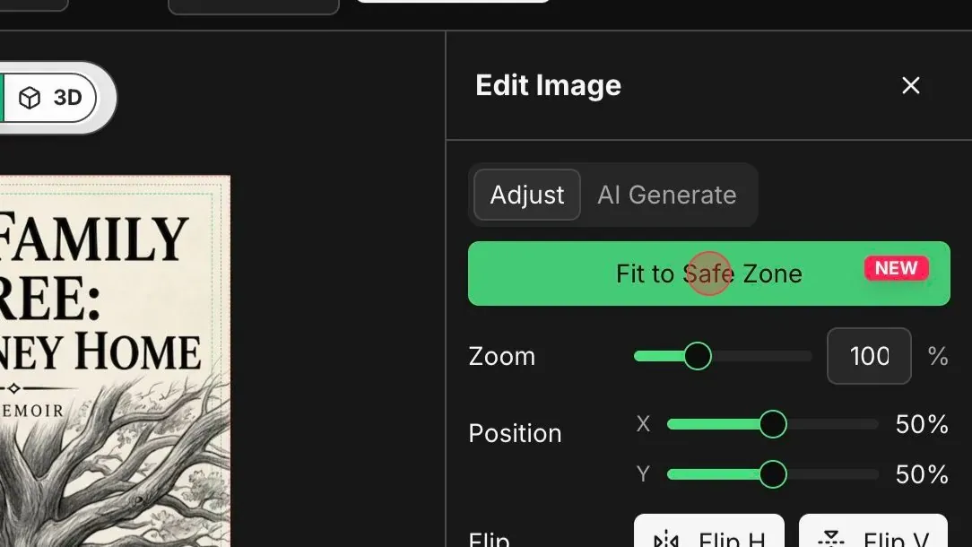 Fit to Safe Zone button visible for an uploaded paperback cover image