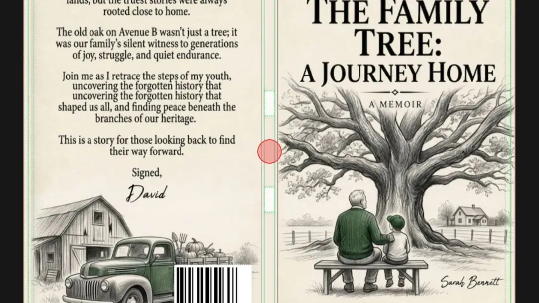 Spine area selected between the back cover and front cover