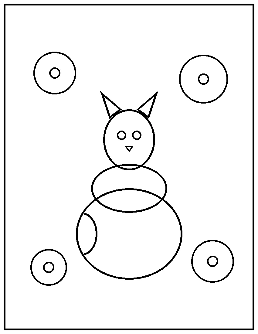 Black-and-white coloring page of a fox sitting in a teacup with simple flowers